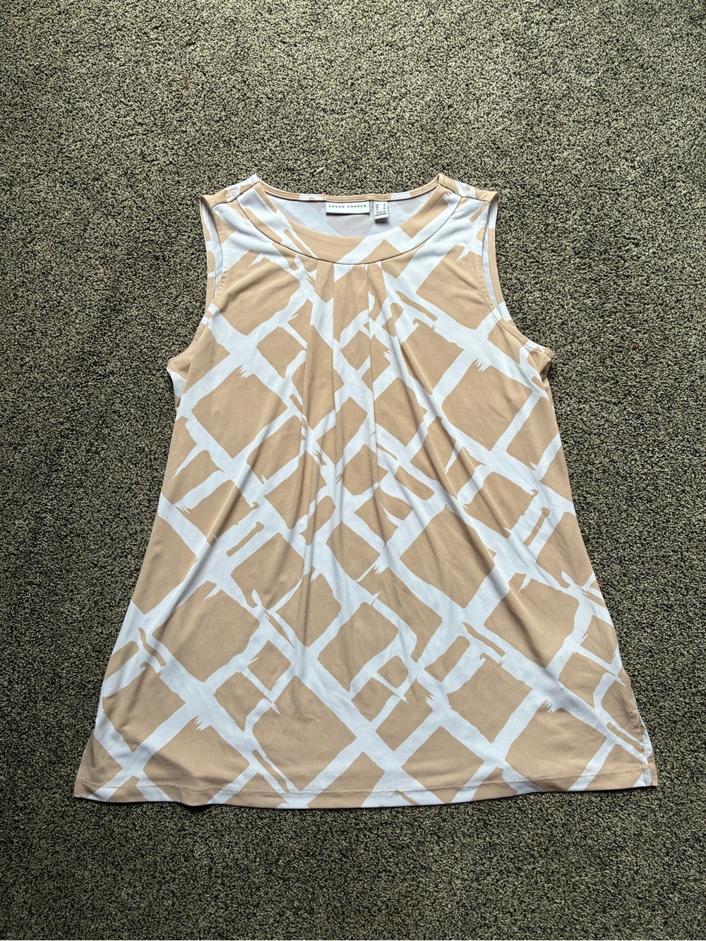 Susan Graver Women’s Beige and White Abstract Print Tank Blouse, Size Small